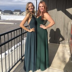 Dark green bridesmaid dress with gold details